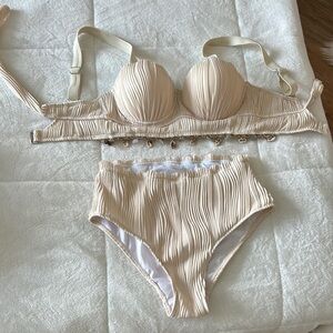 Beige Textured Bikini Set